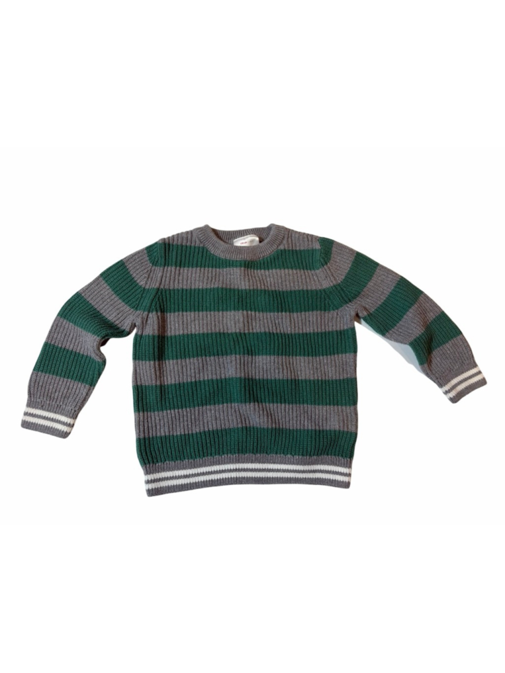 Hanna Andersson Striped Rib Knit Sweater Gray Green Cotton Kids 4